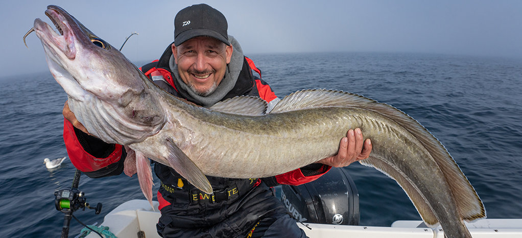 Arne Seiberlich mit langem Leng vor Hitra bei einer Tour nach Steinsjø-Kvenvær. Arne Seiberlich mit langem Leng vor Hitra bei einer Tour nach Steinsjø-Kvenvær.