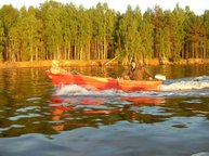 Thomas und Bernd im Boot, unterwegs an der Glomma