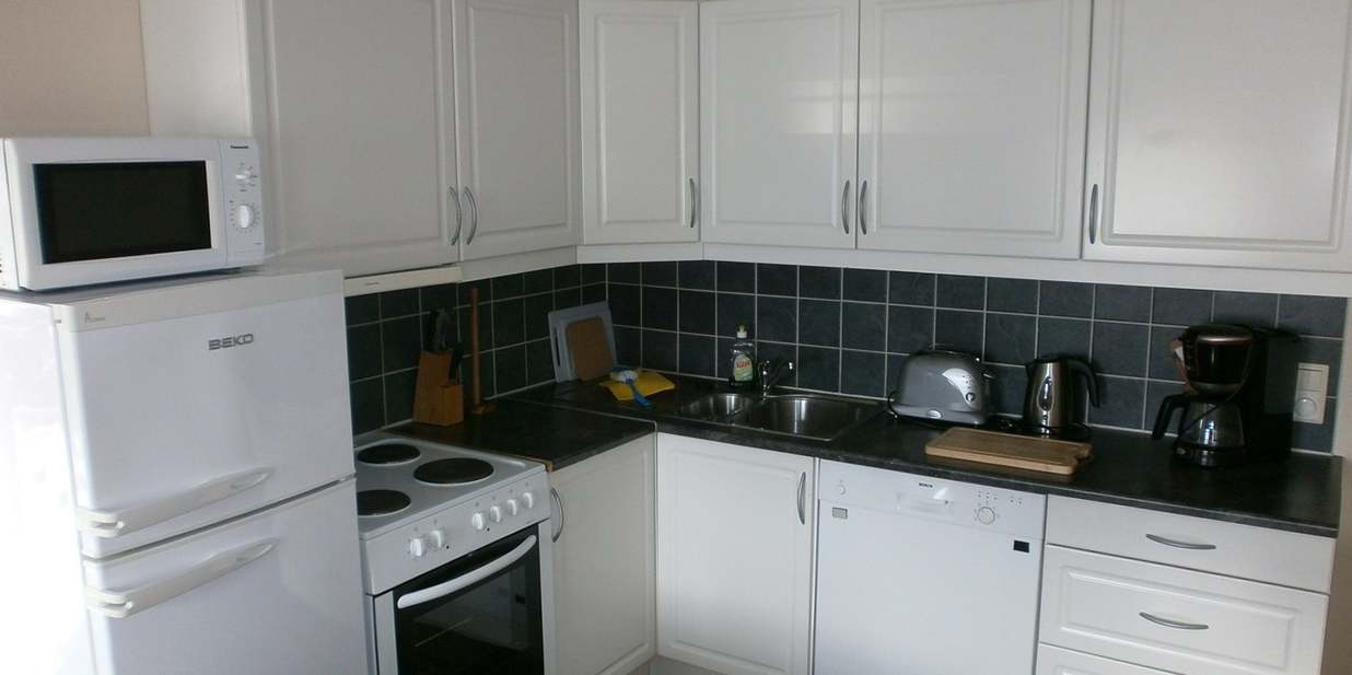 Voll ausgestattete Küche im Apartment.