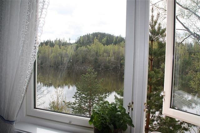 Blick vom Wohnbereich auf den See - Haus Bjørkeli liegt traumhaft direkt am Wasser Blick vom Wohnbereich auf den See - Haus Bjørkeli liegt traumhaft direkt am Wasser
