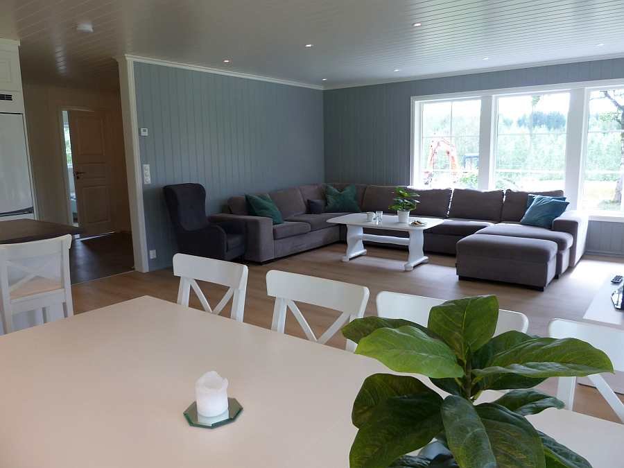 Der Wohnbereich ist groß, offen, hell und freundlich