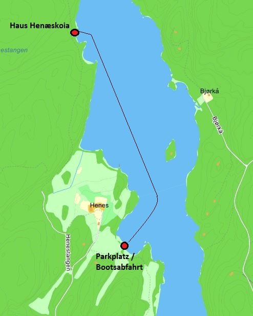 Der  kurze Transfer mit dem Boot vom Parkplatz zum Ferienhaus (ca. 8 min)